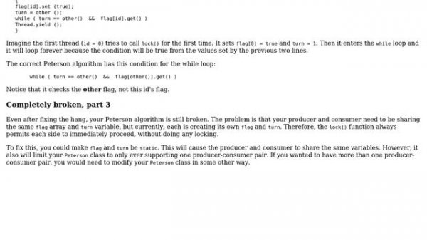 Code Review: Producer-Consumer with Peterson algorithm in java (3 Solutions!!)