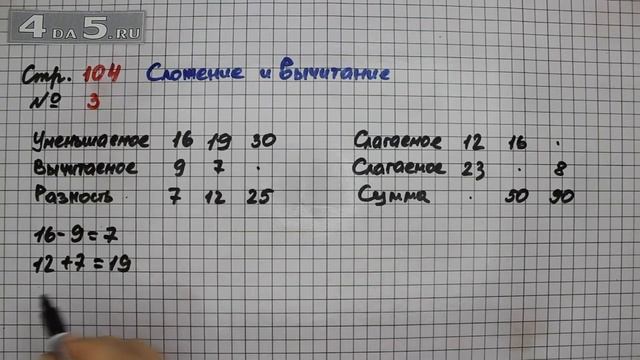 Страница 104 Задание 3 (Сложение и вычитание) – Математика 3 класс Моро – Учебник Часть 2 смотреть онлайн
