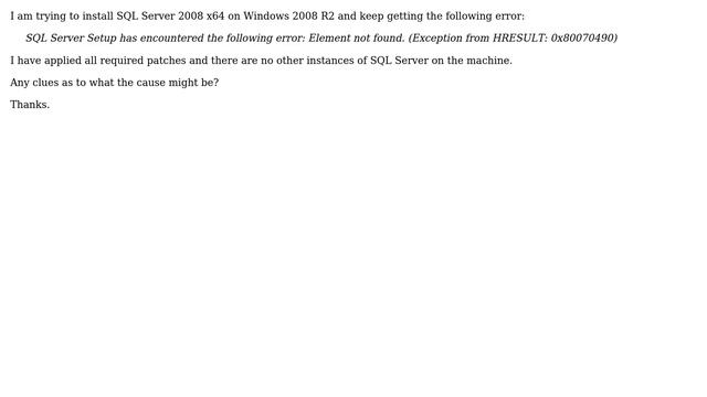 Databases: SQL Server 2008 Setup Error 0x80070490 смотреть онлайн