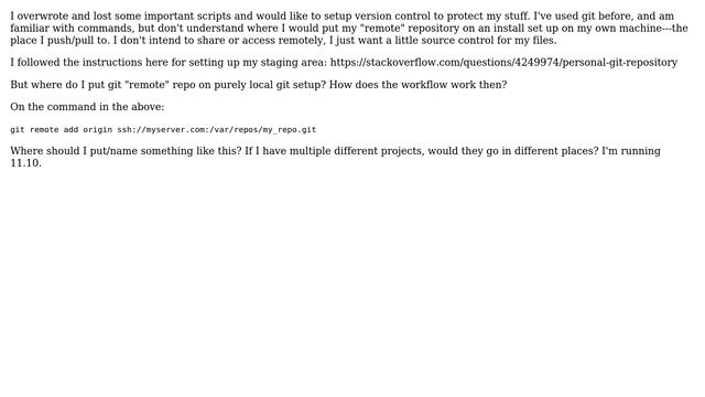Ubuntu: Where to put git "remote" repo on purely local git setup? смотреть онлайн