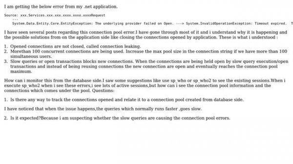 Databases: Connection pool Error