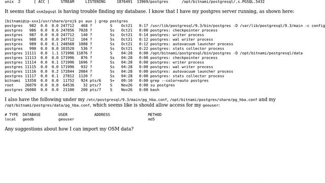 GIS: osm2pgsql cannot connect to postgis database, running on a Bitnami project installer смотреть онлайн