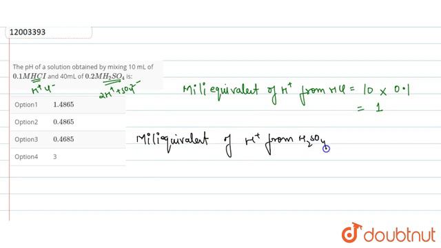 The pH of a solution obtained by mixing 10 mL of `0.1MHCI` and 40mL of `0.2MH_(2)SO_(4)` is: смотреть онлайн