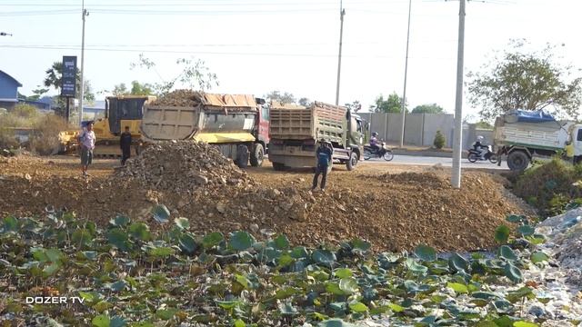 Nice Project Operated Bullsozer Komatsu DR51px and Dump Truck Team Technique Filling Land смотреть онлайн