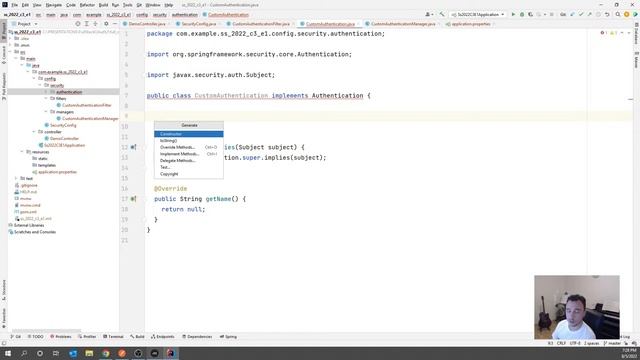 Spring Security Fundamentals - Lesson 3 - Custom authentication смотреть онлайн