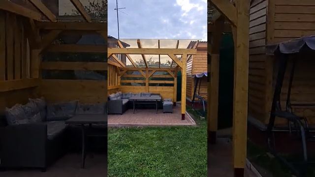 Беседка-навес, клееный брус, монолитный поликарбонат. смотреть онлайн