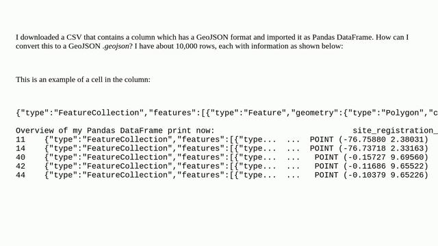 Converting Pandas column with featurecollection to GeoJSON смотреть онлайн