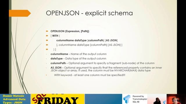 SQL Friday Episode 1, Damir Matesic on "Advanced Data Types: JSON" смотреть онлайн
