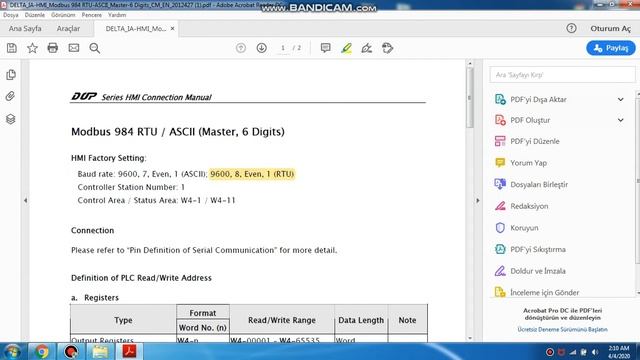 Delta Dop HMI RS485 Modbus RTU Configuration (Master Device)