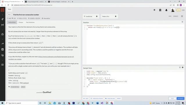 (Archived) Codewars 8 kyu Find the First Non-Consecutive Number JavaScript смотреть онлайн