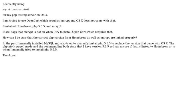 Apple: Linking homebrew, php, mcrypt, and localhost:8000 смотреть онлайн