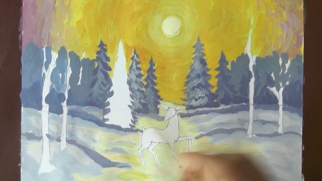 Как нарисовать ЗИМУ ГУАШЬЮ Уроки рисования | Art School смотреть онлайн