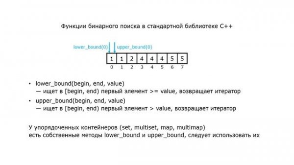 Функции бинарного поиска в стандартной библиотеке C++: binary_search, lower_bound, upper_bound