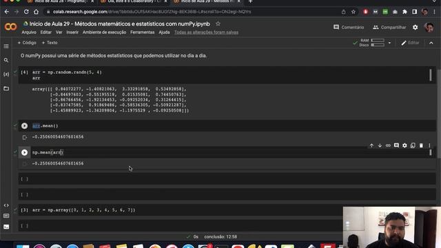 Métodos matemáticos e estatísticos com numPy - Aula 29 - Python para Data Science смотреть онлайн