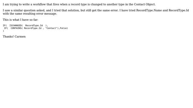 Salesforce: Error:The ISCHANGED function cannot reference the RecordType.Id field смотреть онлайн