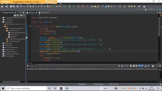 JAVA {10}:Exercice :CALCULATRICE (Classe Scanner, Switch, Exception)? смотреть онлайн