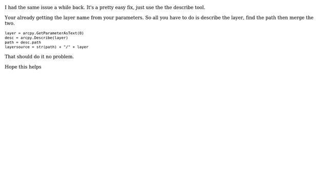 GIS: Getting full path of layer selected in drop-down box for ArcGIS Python script tool? смотреть онлайн