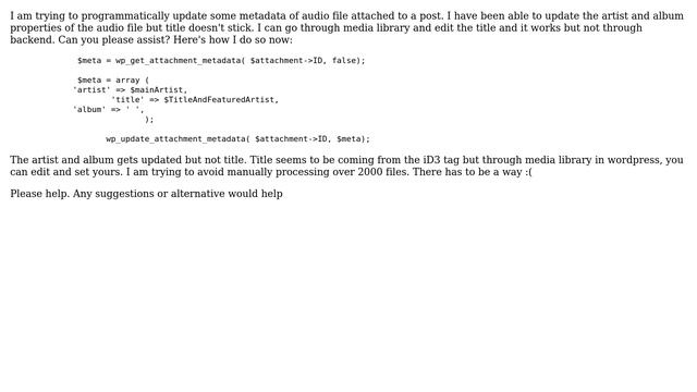 Wordpress: How to update the title of audio file through its attachment metadata? смотреть онлайн