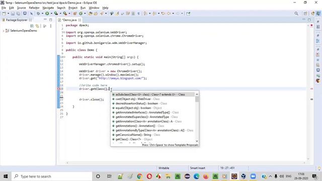 getClass() Command - Selenium WebDriver смотреть онлайн