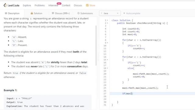 551. Student Attendance Record I || In JAVA || Leetcode Problem || Easy #leetcode смотреть онлайн
