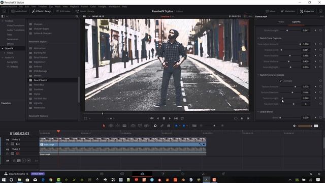 Davinci Resolve 16 New ResolveFX Stylize - Pencil Sketch - Drop Shadow and Vignette смотреть онлайн