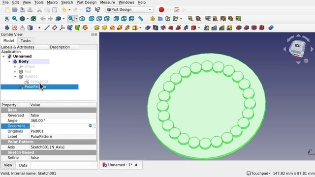FreeCAD: Dynamic Polar Patterns. Duplicating features on change of diameter with formula смотреть онлайн