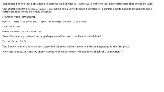How can I update certificates on my system to fix wget's error: "Unable to establish SSL... смотреть онлайн
