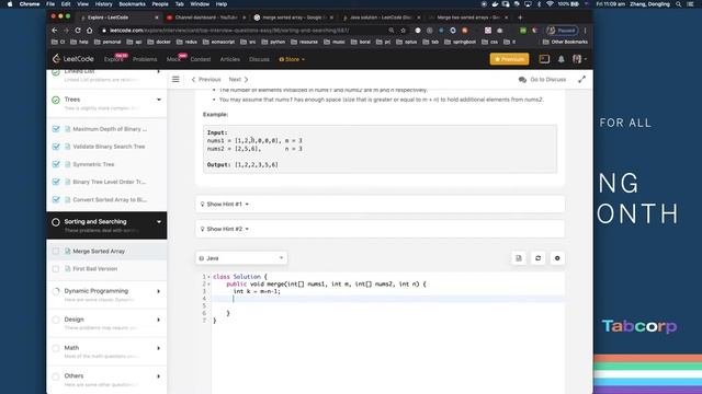 Leetcode q88 Merge Sorted Array | Java смотреть онлайн