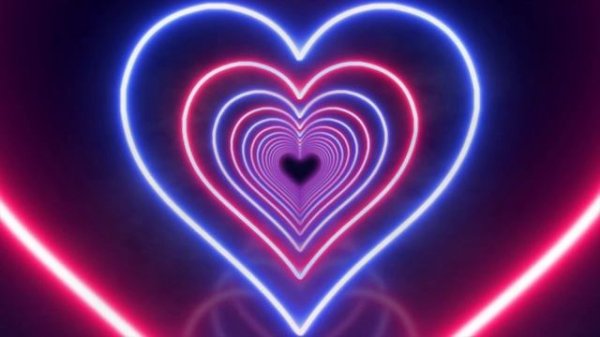 Pink and Blue Neon Lights Love Heart Tunnel Background | 4k 60fps Abstract Background