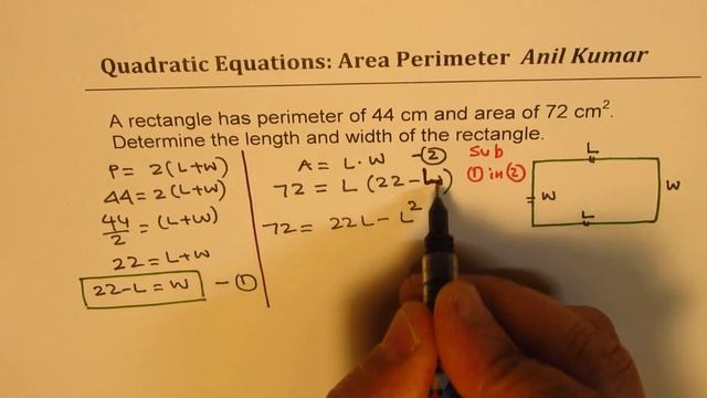 Find length and width when area and perimeter of rectangle is given Quadratic Application смотреть онлайн