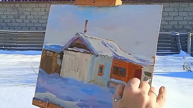 Зимний пейзаж. Быстрый этюд маслом. Пленэр. Пейзаж. Мастер-класс смотреть онлайн