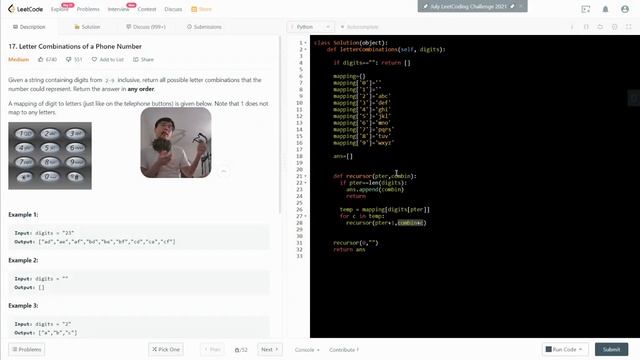 17. Letter Combinations of a Phone Number | Python | FAANG Coding interview | Recursion смотреть онлайн
