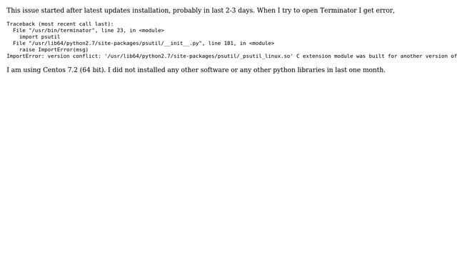 Unix & Linux: Python psutil version conflict for Terminator on Centos 7 смотреть онлайн