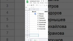 Нумерация строк в Гугл таблицах