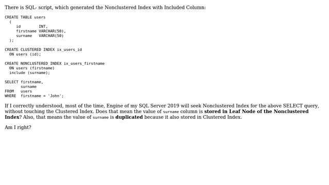 Databases: Value of the Included Column is stored in Leaf Node? смотреть онлайн