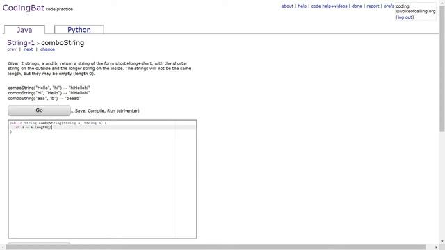 String-1 (comboString) Java Tutorial || Codingbat.com смотреть онлайн