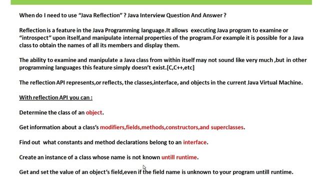 Java Interview Questions And Answers When to use Java Reflection API in your application смотреть онлайн