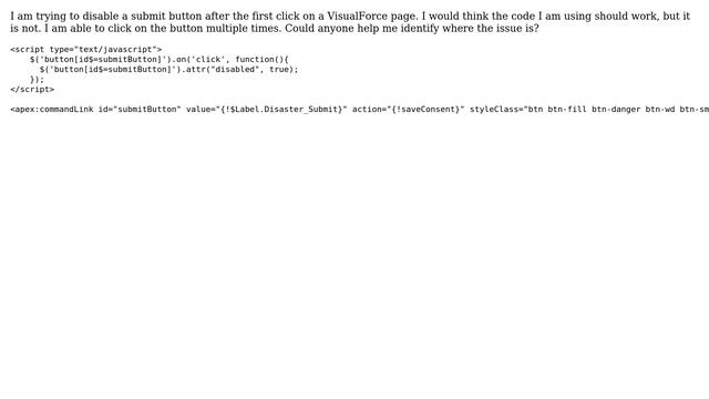 Salesforce: Visualforce disable a button after one click with JQuery смотреть онлайн