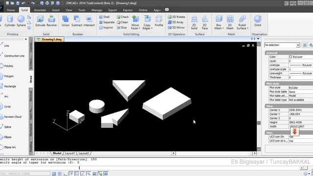ZWCAD+ 2014 Extrude komutuyla 3D çizimler oluşturma смотреть онлайн