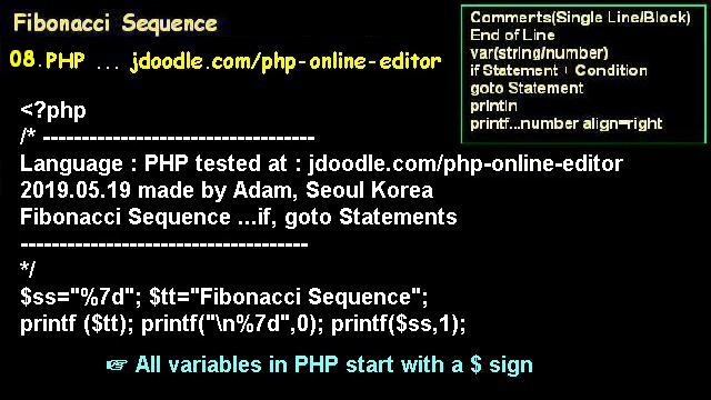 [Adam-041] 코딩,프로그래밍 - 피보나치수열 Fibonacci PHP (16 Lan-goto, if,cond,comparison operator,printf) смотреть онлайн