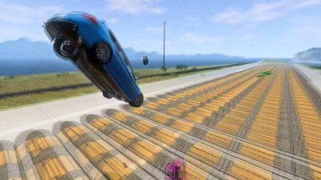 Большие и маленькие автомобили против 300 лежачих полицейских в BeamNG.Drive. смотреть онлайн