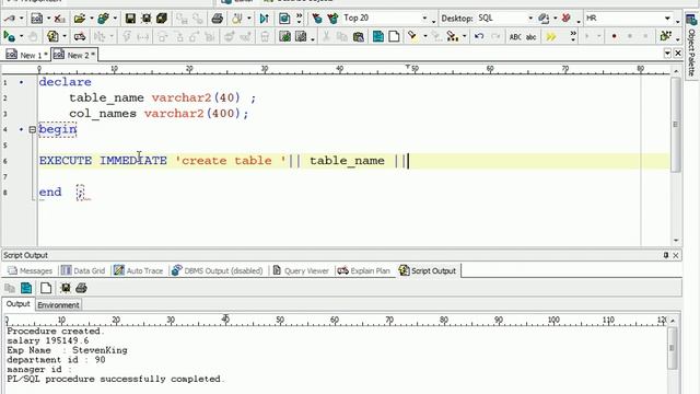 Dynamic SQL in PL/SQL смотреть онлайн