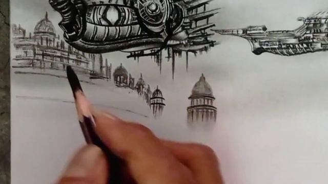 Steampunk scene drawing with pencils easy /// Pencil drawing art entertainment /// смотреть онлайн