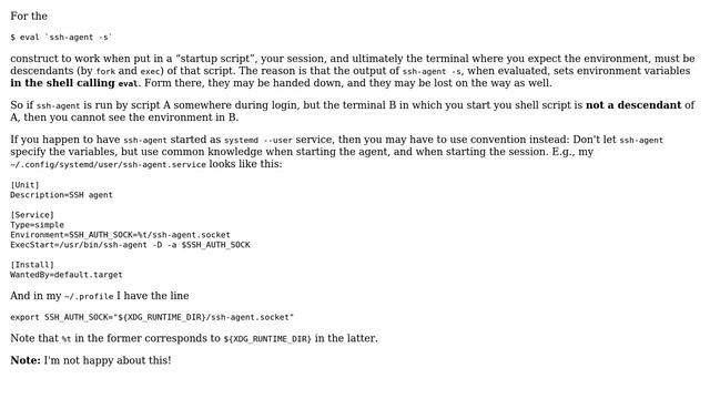 Unix & Linux: ssh-agent not getting set up (SSH_AUTH_SOCK, SSH_AGENT_PID env vars not set) смотреть онлайн