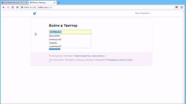 Добавление твиттер-аккаунтов в сервис SocialHammer.com смотреть онлайн