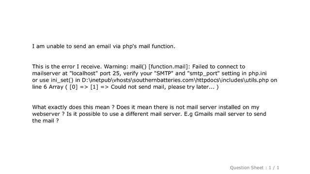 HTML : Unable to send mail via php mail() смотреть онлайн