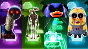 Unbelievable Showdown: Spider Thomas vs Siren Head vs Sonic Exe vs Minion Exe in Tiles Hop EDM Rush
