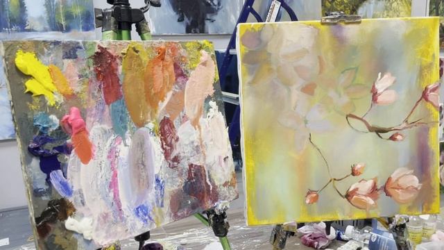 Видео-урок "Цветки вишни" / Художник Карина Мельгуй / Живопись маслом для начинающих 2021 смотреть онлайн