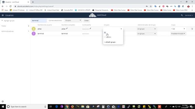 Cómo crear nuevos usuarios, grupos, cuotas y compartir archivos Owncloud смотреть онлайн