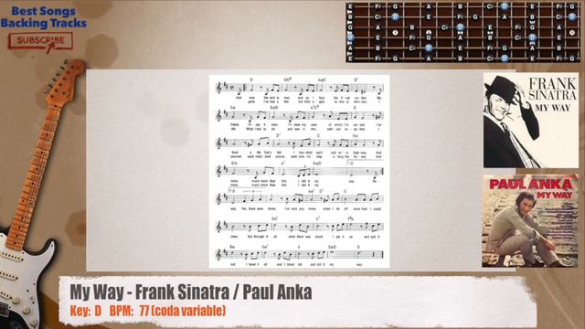 🎸 My Way - Frank Sinatra / Paul Anka Guitar Backing Track with chords and lyrics смотреть онлайн